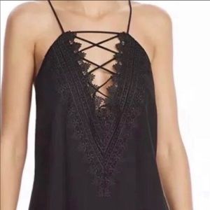 Wayf Posie Deep Plunge Lace Tank Top Black